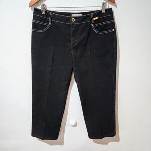ST. JOHN SPORT Sz 10 Straight Leg Cropped Black Contrast Stitching Denim Jeans